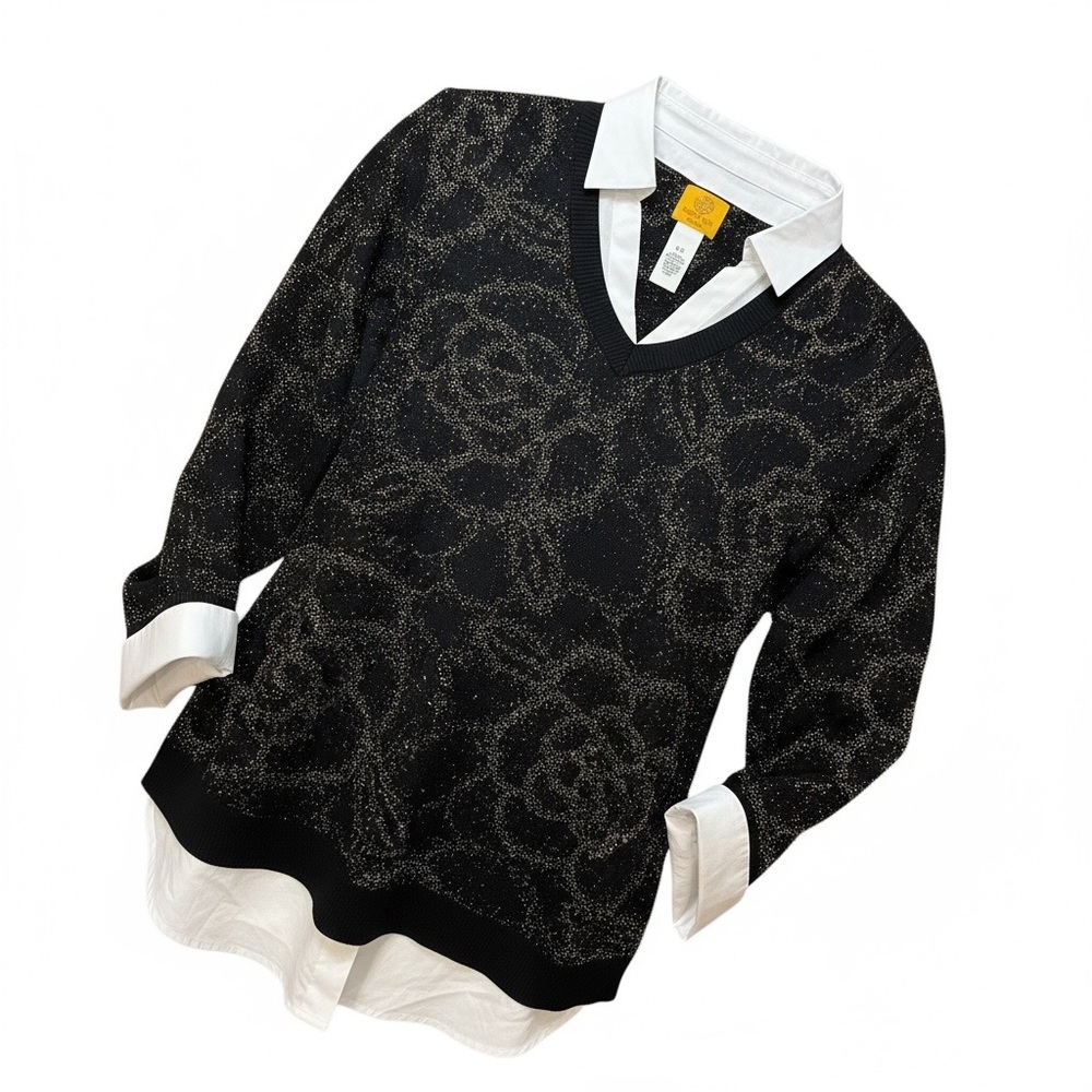 Ruby Rd. Black and Gold V-Neck Sweater
